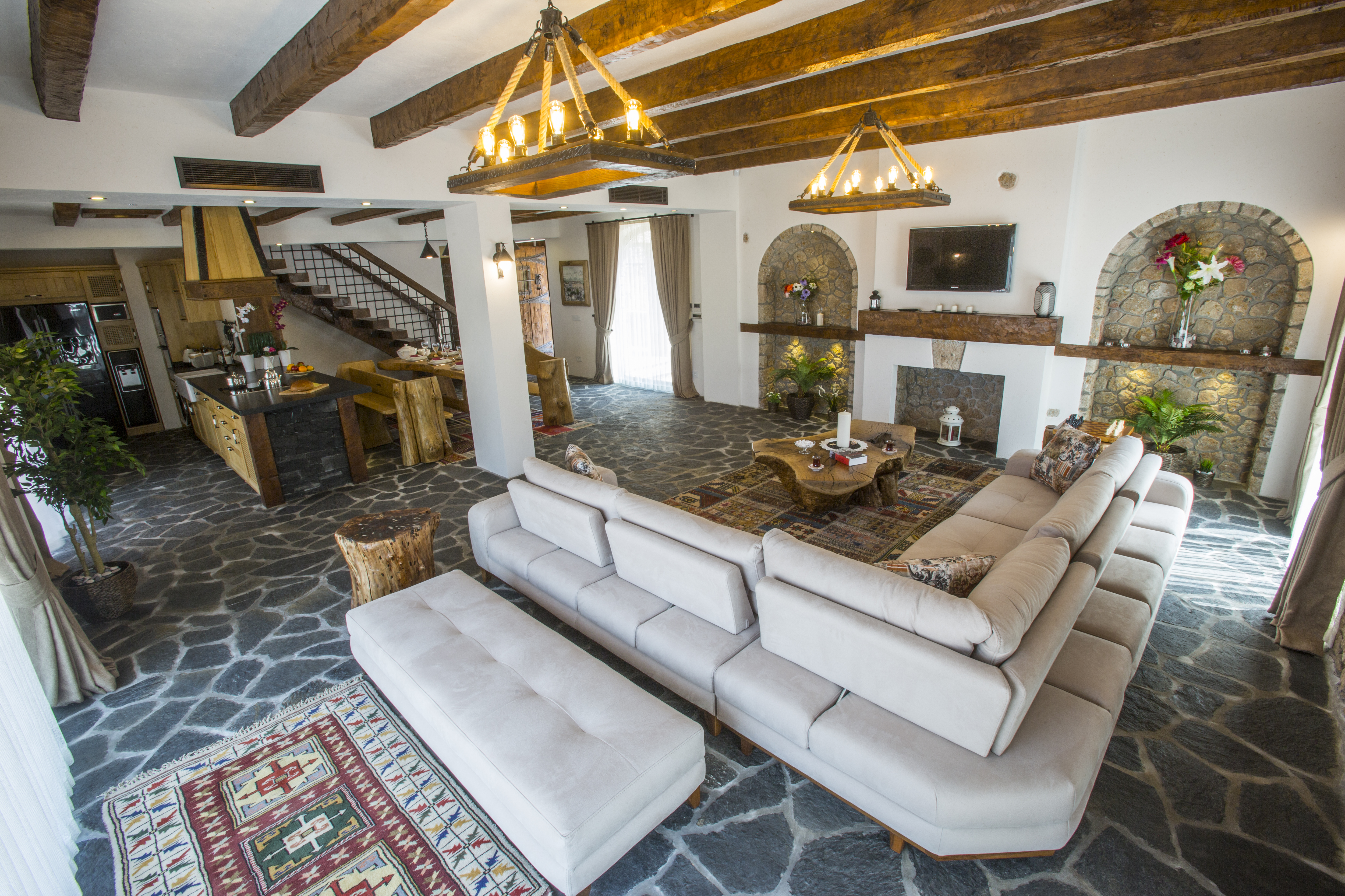 Villa elmali rustic living room interior